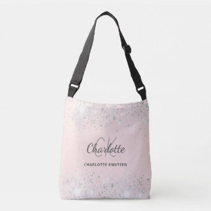 Roséguld silver glitterdamm monogramnamn axelväska