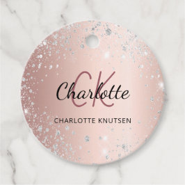Roséguld silver glittermonogramnamnskrift gåvor etiketter
