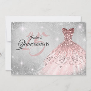 Roséguld Silver Spets Diamant Klänning Quinceanera Inbjudningar