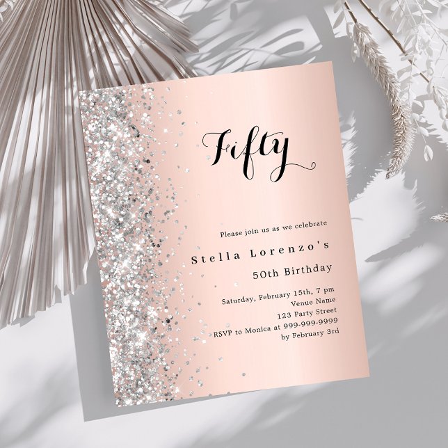 Roséguld silverglittrig födelsedagsinbjudan (Skapare uppladdad)