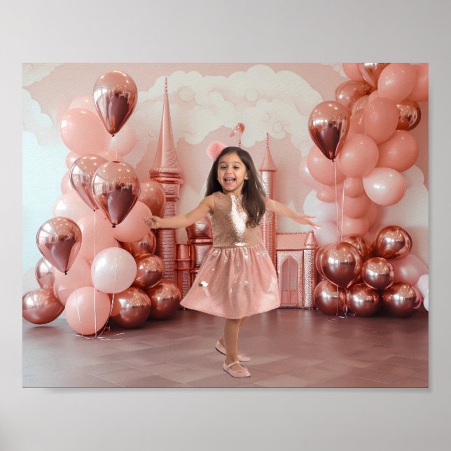 Roséguld Slott Ballonger Fotografering Bakgrund Poster (Framsidan)