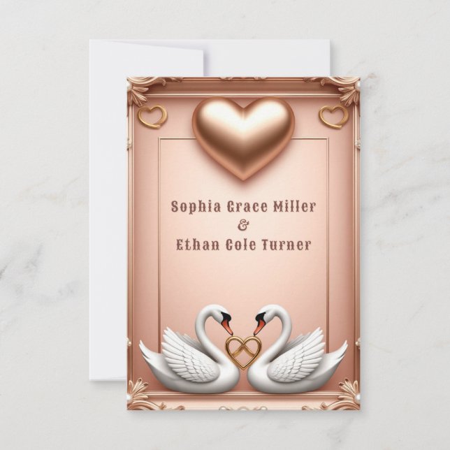 💍 Roséguld svanar Bröllopsdekoration 💍 Spara Datumet (Framsida)