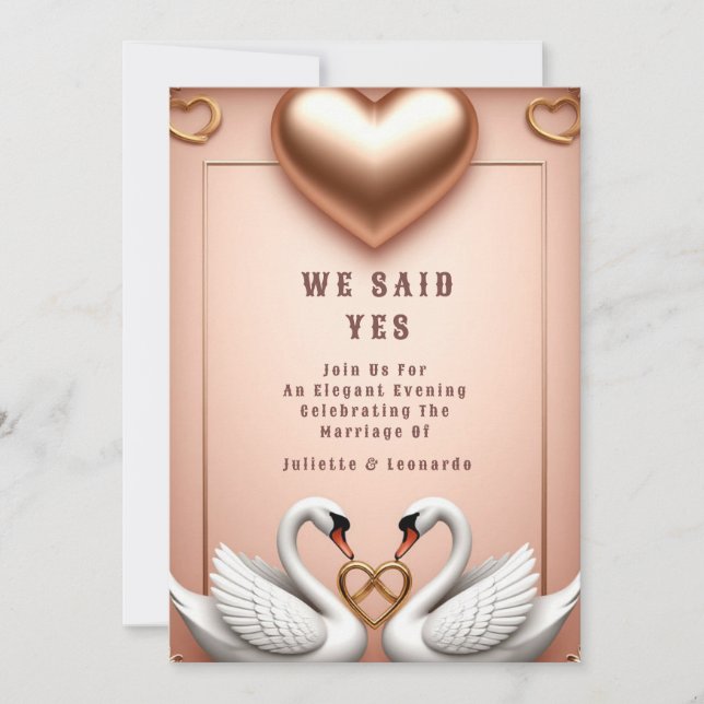 🌸 Roséguld Svankonfirmation Dekoration 💍 Inbjudningar (Framsida)
