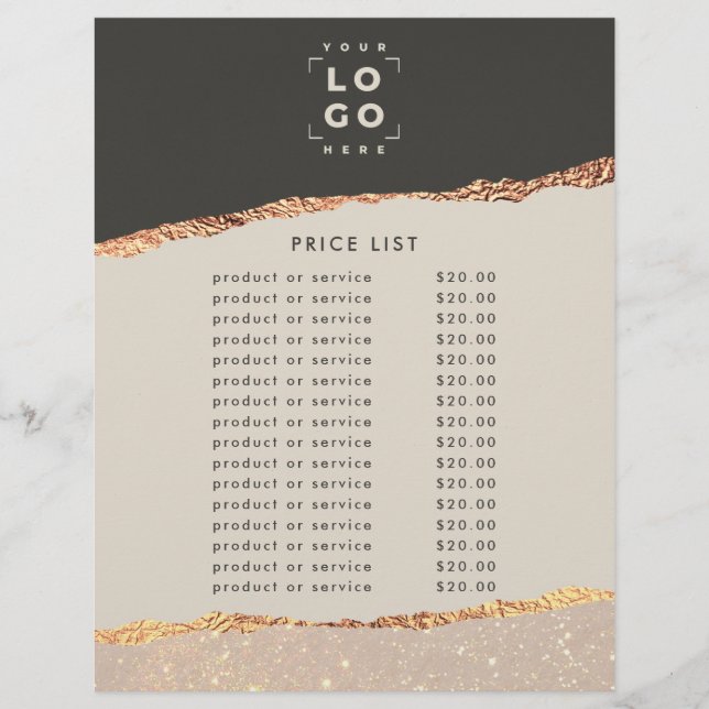 Roséguld svart elegant modern kvinnlig pris QR-kod Reklamblad (Framsidan)