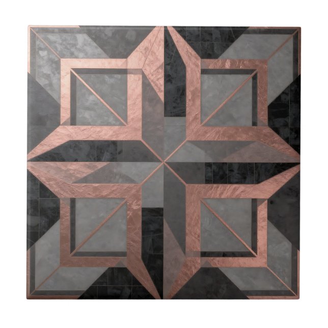 Roséguld Svart Geometrisk Marmor Kakelplatta (Framsidan)