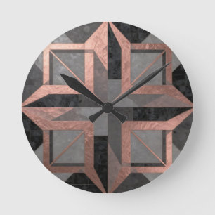 Roséguld Svart Geometrisk Marmor Rund Klocka