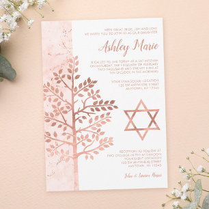Roséguld Träd des Livet Bat Mitzvah-inbjudningar Inbjudningar