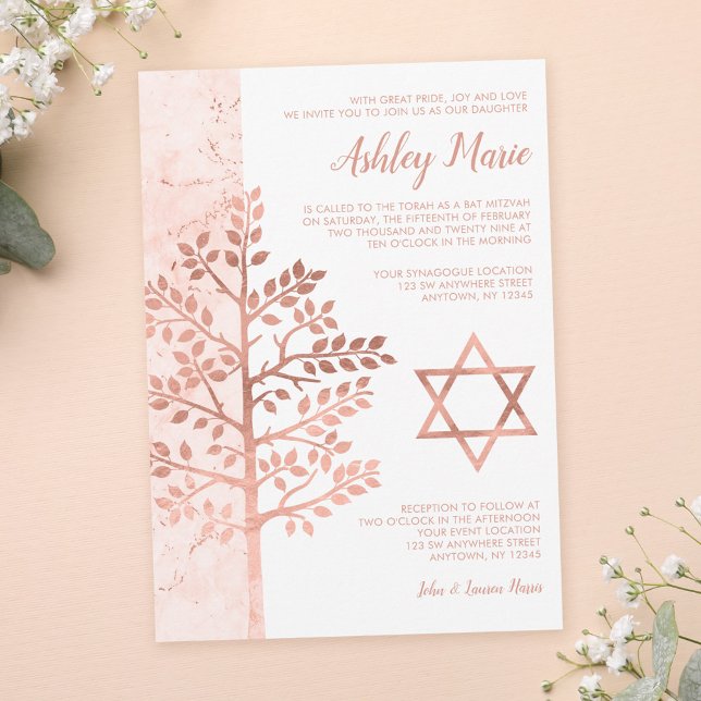 Roséguld Träd des Livet Bat Mitzvah-inbjudningar Inbjudningar (Skapare uppladdad)