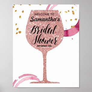 Roséguld vin Bröllopsdusch Välkomstskylt Poster