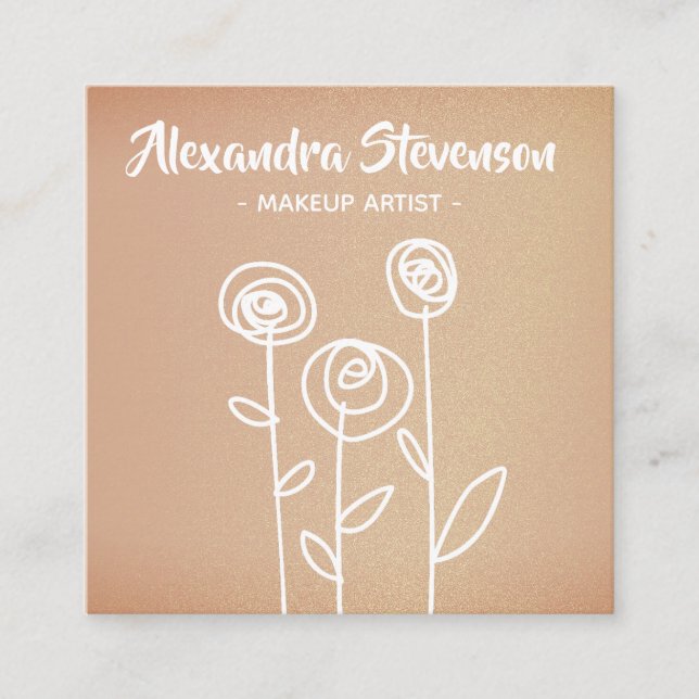 Roséguldiga blommor Enkel ritning Fyrkantigt Visitkort (Framsida)