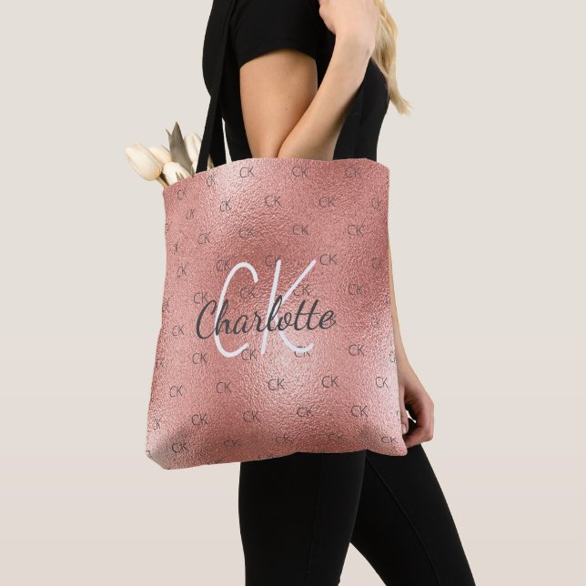 Roséguldmonogram elegant skrift tygkasse (Närbild)