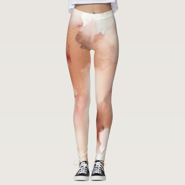 Roséguldstoft Vattenfärgstyger Leggings (Framsida)