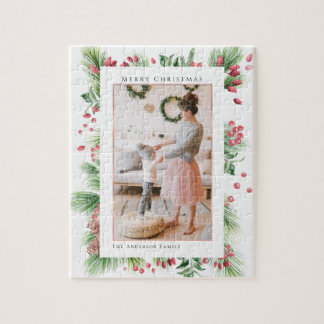 Rosehips & Holly Berries jul Greenery Photo Pussel