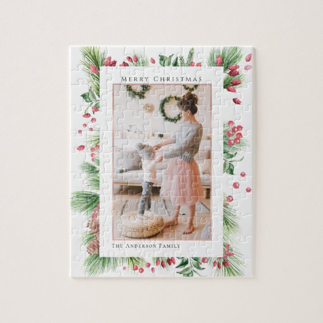 Rosehips & Holly Berries jul Greenery Photo Pussel (Vertikal)