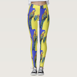 Rosella Papegoja Akvarell Marinblå Fågel Leggings