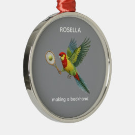 Rosella-papegoja som spelar tennis julgransprydnad metall