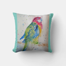 Rosella Parrot-fågelart Watercolor Cushion Aqua Kudde