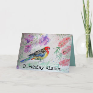 Rosella Parrot med Bottlebrush Birthday Card Kort