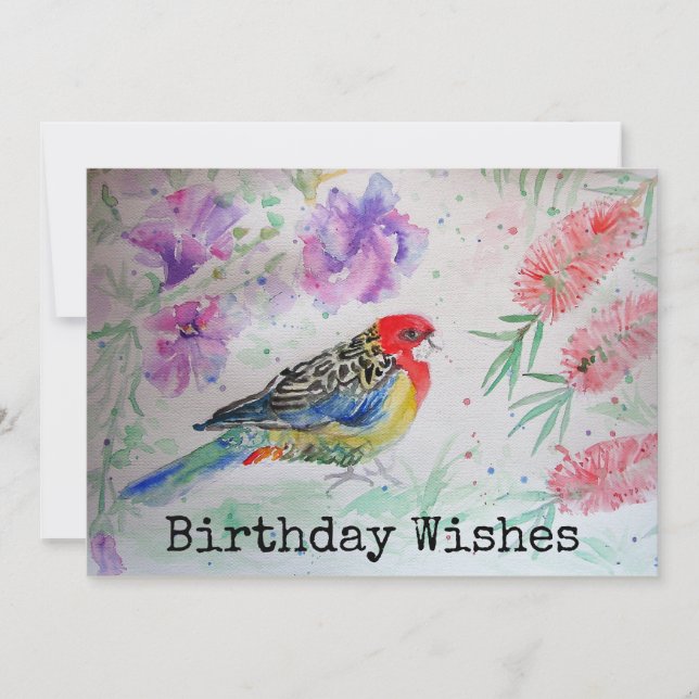Rosella Parrot med Bottlebrush Birthday Card Kort (Framsida)