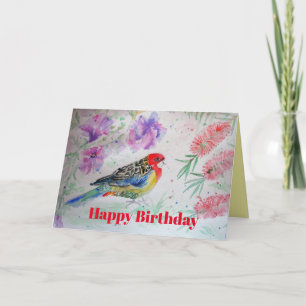 Rosella Parrot med Red Bottlebrush Birthday Card Kort