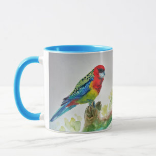 Rosella Parrot på gren Watercolor Mugg Blue