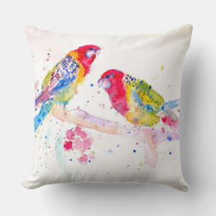 Rosella Röd Papegoja Vattenfärg målning Kudde