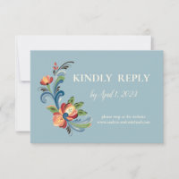 Rosemaling Blue and Red Responcard Card