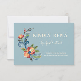 Rosemaling Blue and Red Responcard Card OSA Kort