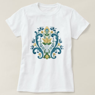 Rosemaling Blue och Guld T-Shirt