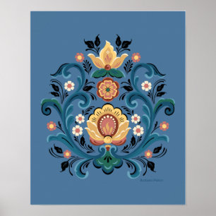 Rosemaling Guld och Burgundy Poster