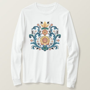 Rosemaling Guld och Burgundy T-Shirt