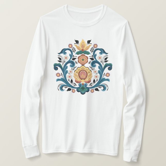Rosemaling Guld och Burgundy T-Shirt (Design framsida)
