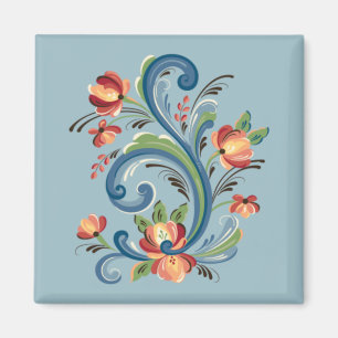 Rosemaling i Blue- och Red-magnet Magnet