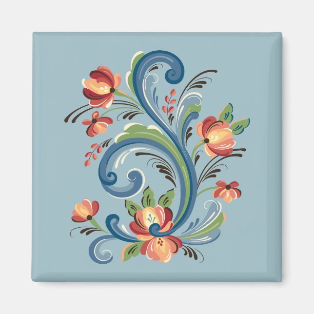 Rosemaling i Blue- och Red-magnet Magnet (Framsidan)