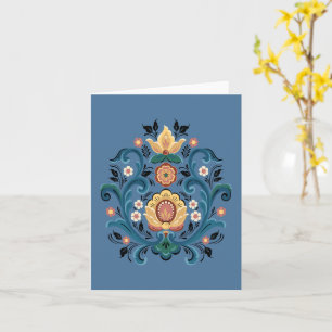 Rosemaling i Guld och Burgundy Greeting Card Kort