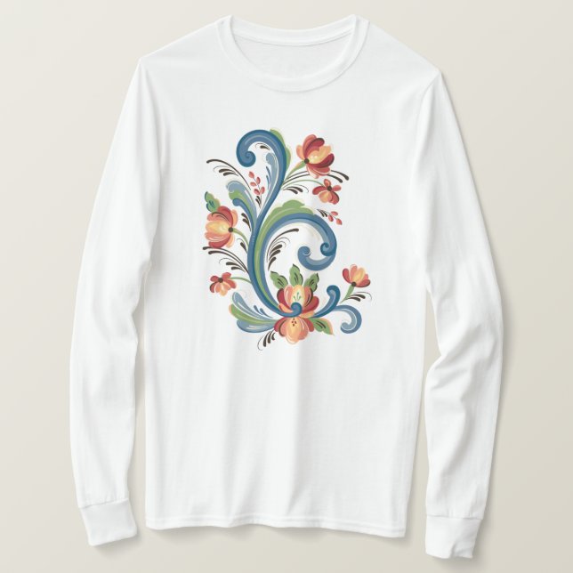 Rosemaling in Blue and Red T-Shirt (Design framsida)