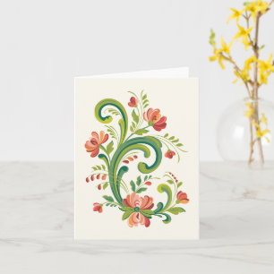 Rosemaling in Red and Rosa Greeting Card Kort