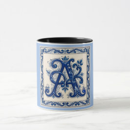 Rosemaling Monogram Preussisk Blå Mugg