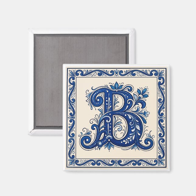 Rosemaling Monogram-Prussian Blue Magnet (Front/Back)