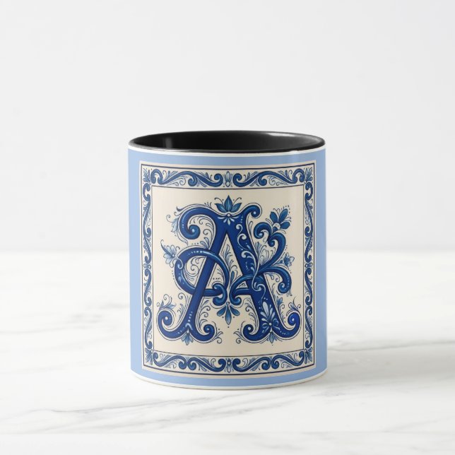 Rosemaling Monogram Prussian Blue Mugg (Center)
