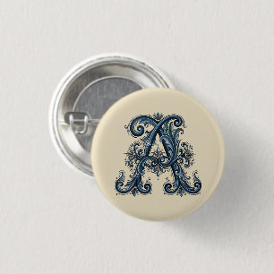 Rosemaling Monogram Prussianblå knapp