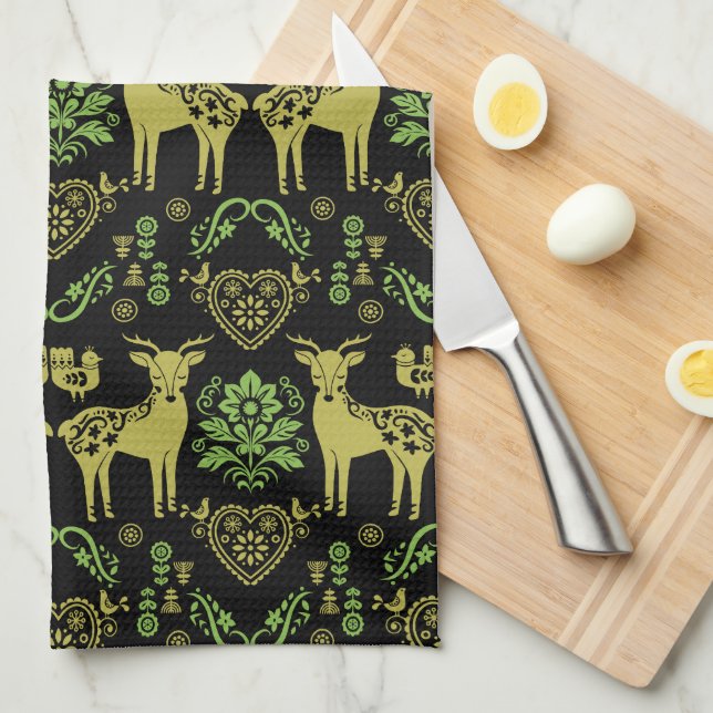 Rosemaling Norsk Folk Art Kökshandduk (Vikt i Fjärdedel)