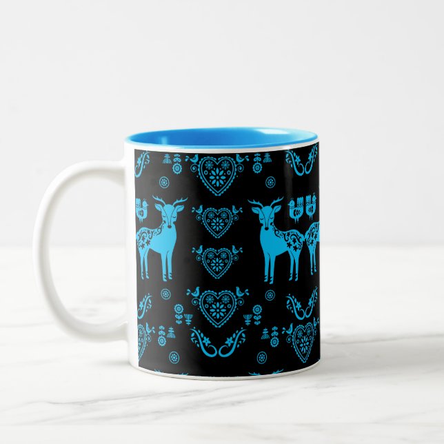 Rosemaling Norsk Folk Art Två-Tonad Mugg (Vänster)