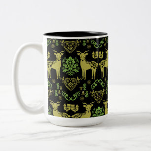 Rosemaling Norsk Folk Art Två-Tonad Mugg