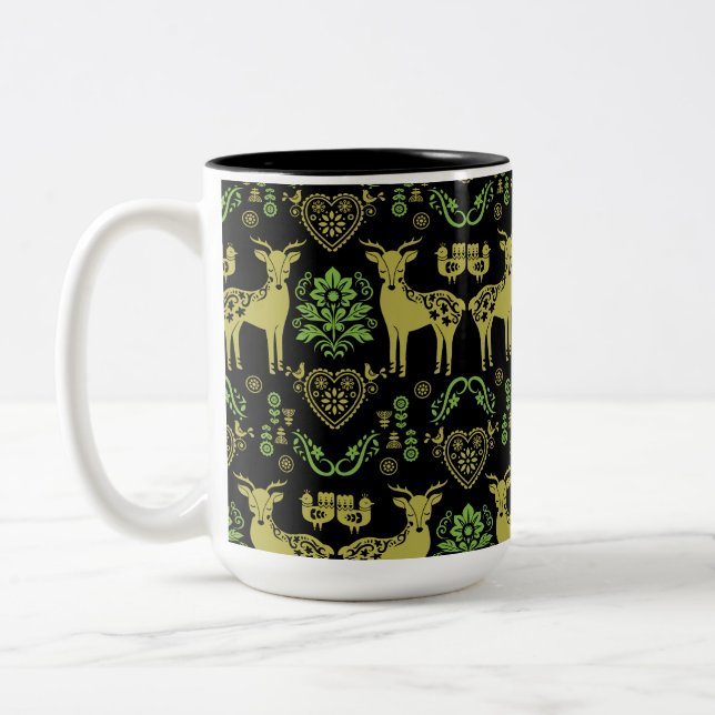 Rosemaling Norsk Folk Art Två-Tonad Mugg (Vänster)
