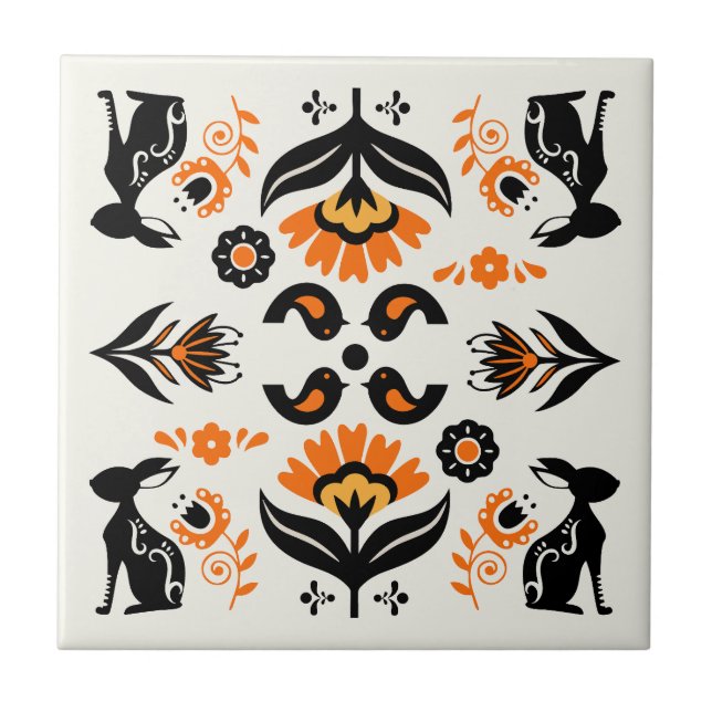 Rosemaling Norsk Folkkunst Kakelplatta (Framsidan)