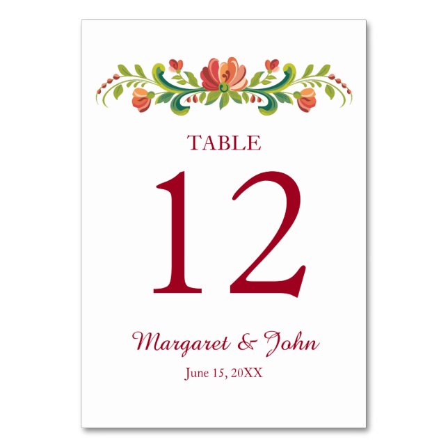 Rosemaling Red and Rosa Bord Card Bordsnummer (Baksidan)