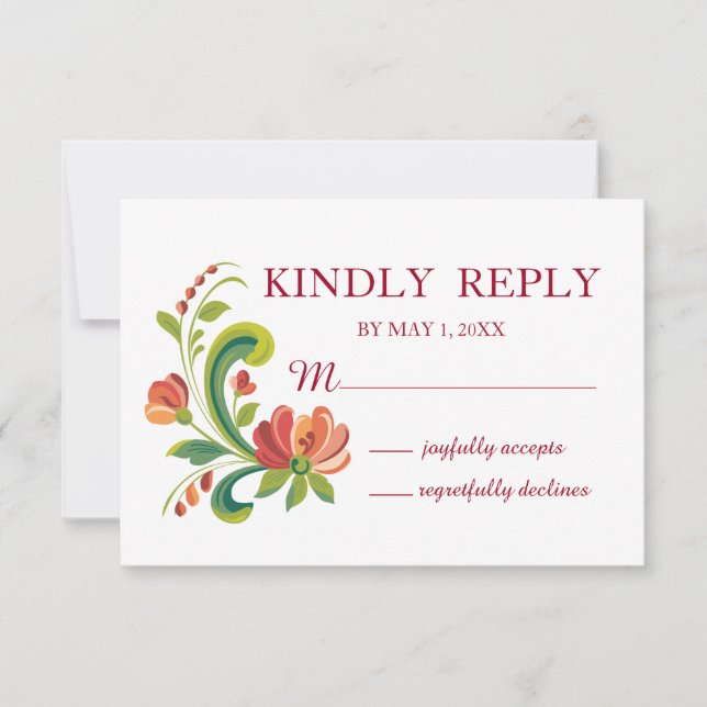 Rosemaling Red and Rosa OSA Kort (Framsida)