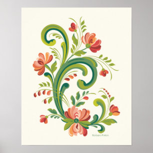 Rosemaling Red and Rosa Poster