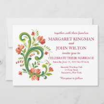 Rosemaling Red and Rosa Wedding bjudande